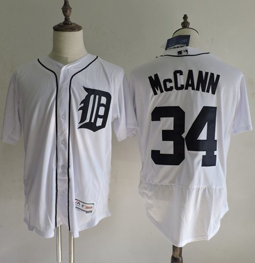 Tigers #34 James McCann White Flexbase Authentic Collection Stitched MLB Jersey - Click Image to Close